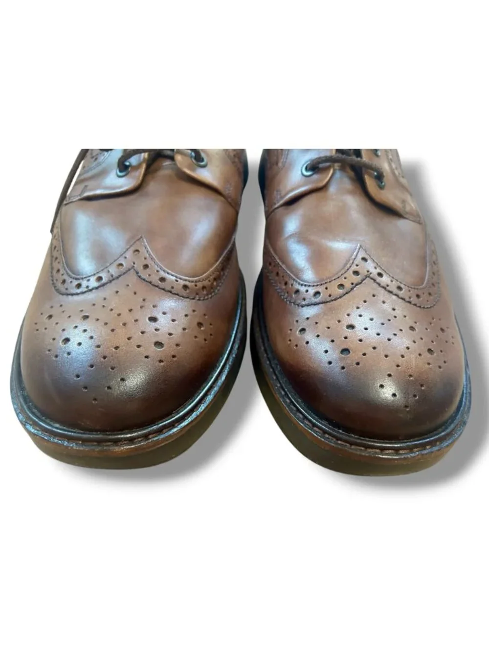 Ecco Mens Brown Leather Wingtip Brogue Tie Shoes Rubber Soles Size 46
